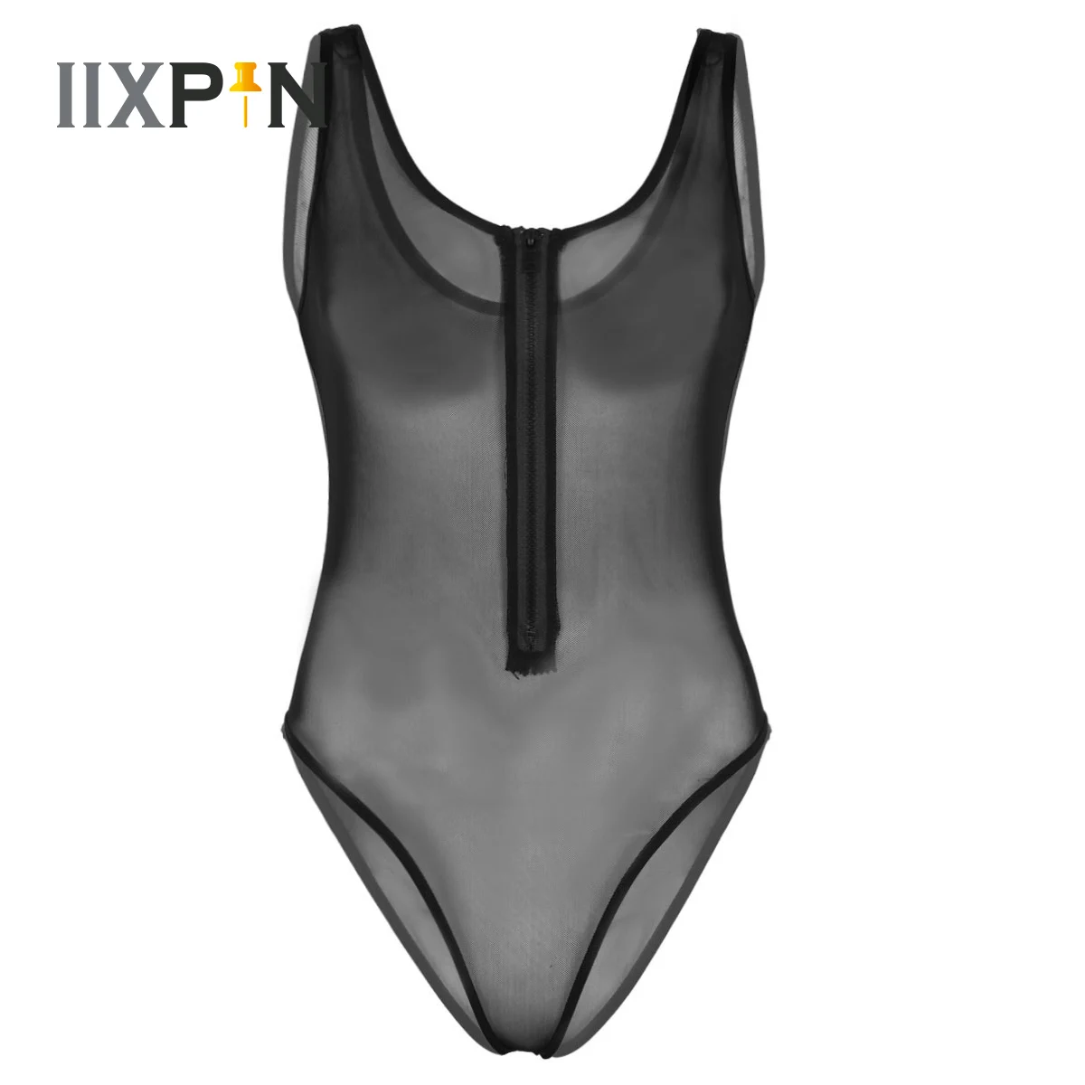 

Sexy Women See Through Sheer Mesh Bodysuit Stretch Jumpsuit Erotic Romper Deep U-neck Sleeveless Leotard High Cut Teddy Babydoll