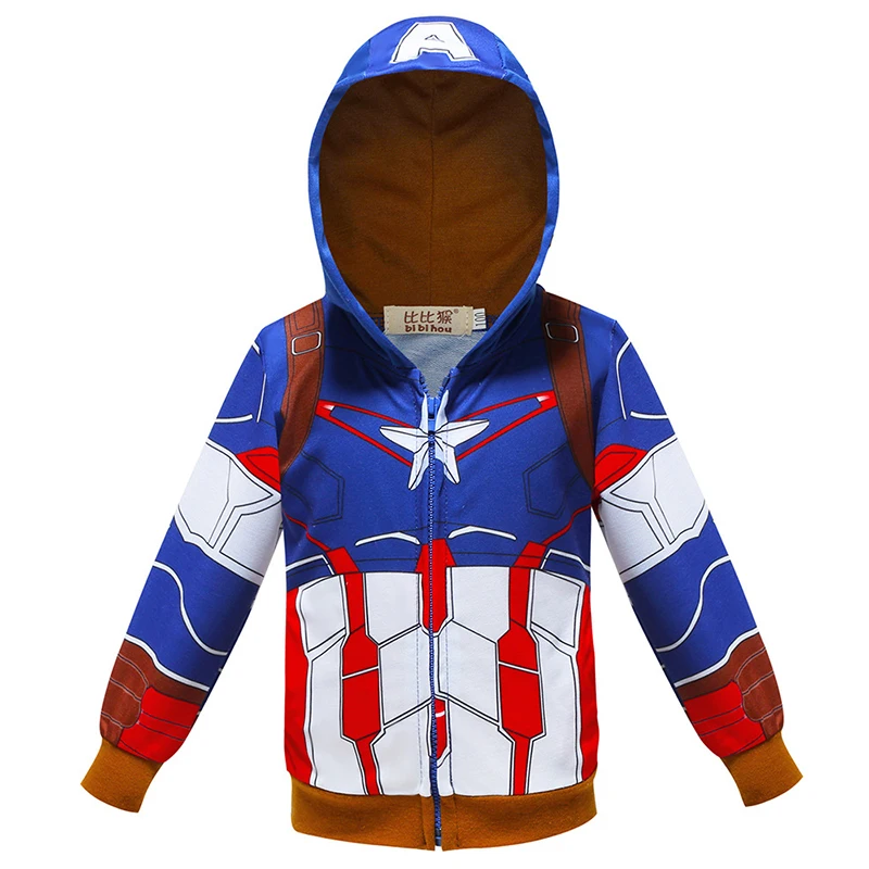 Captain America Толстовка с капюшоном для маленьких мальчиков с героями мультфильмов «Железный человек», «Капитан Америка», «Тор», «Халк», «Бэтмен», свитер Супермена, детская одежда с героями мультфильмов - Цвет: Captain America