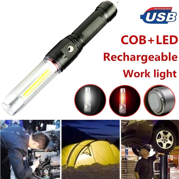 

Фонарик светодиодный Аккумуляторный с USB, водонепроницаемый магнитный рабочий светфонарь льник, XPE + COB, Подвесная лампа для кемпинга, ремонт...