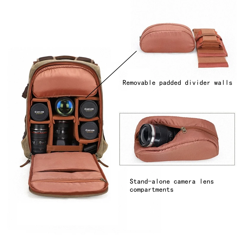 jonlily mens retro canvas waterproof backpack camera storage bag adjustable padded photography pack teens daybag purse kg539 free global shipping