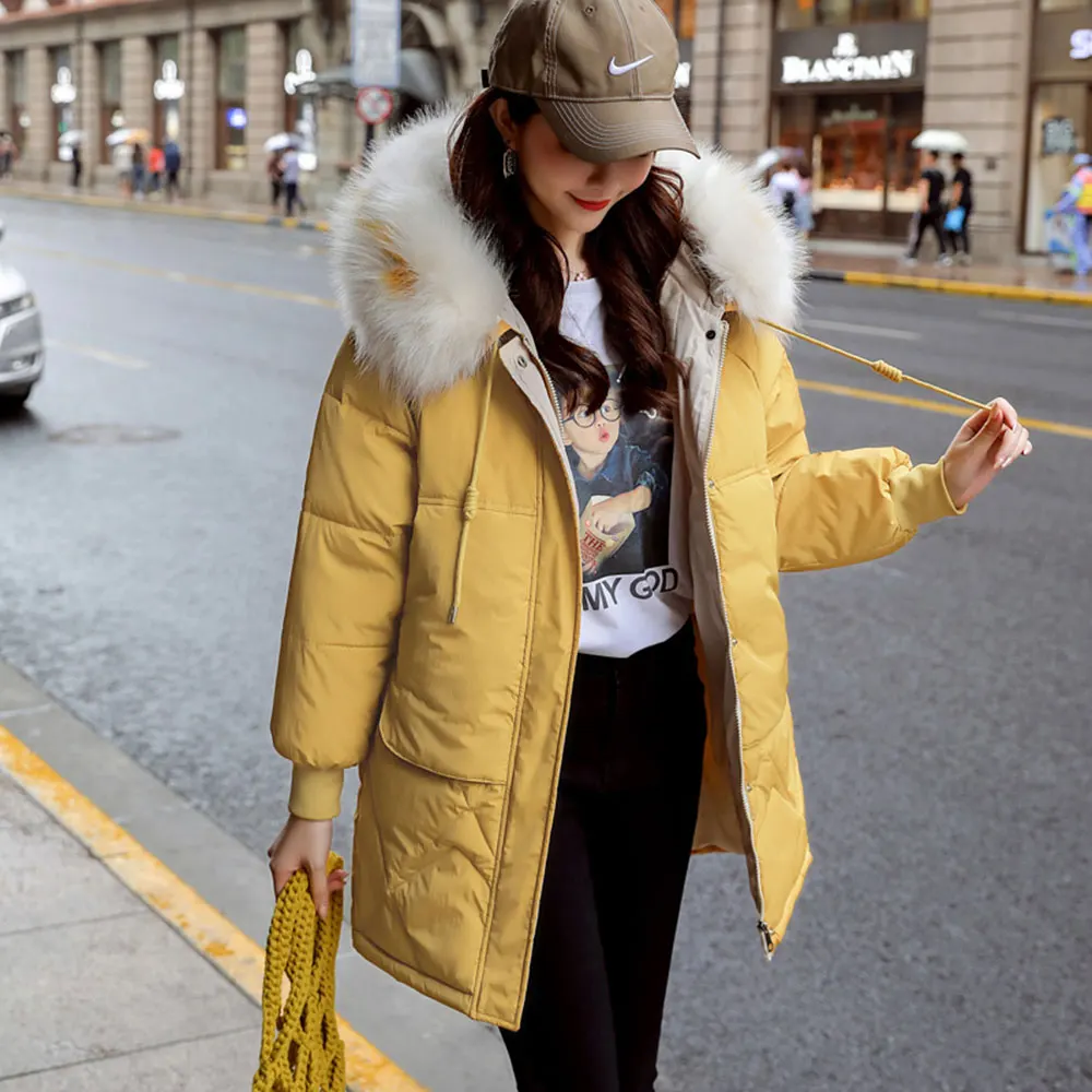 2020 Artificial Fur Hooded Winter Jacket Women Thick Parka Female Down Cotton Wadded Casual Warm Long Green Coat Mujer Chaqueta