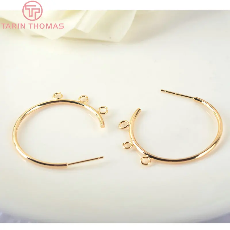 Латунные круглые серьги петли из проволоки 24 к золотого цвета диаметром 33 мм 6 шт. аксессуары высокого