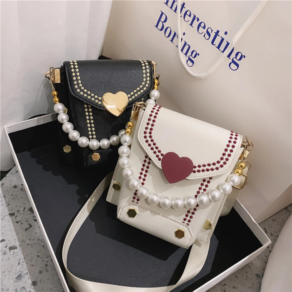 

Luxury Women Brand Handbags Love Lock Handbag and Purses Pearl Chain Tote Bucket Women's Bags High Quality Leather Shoulder Bag
