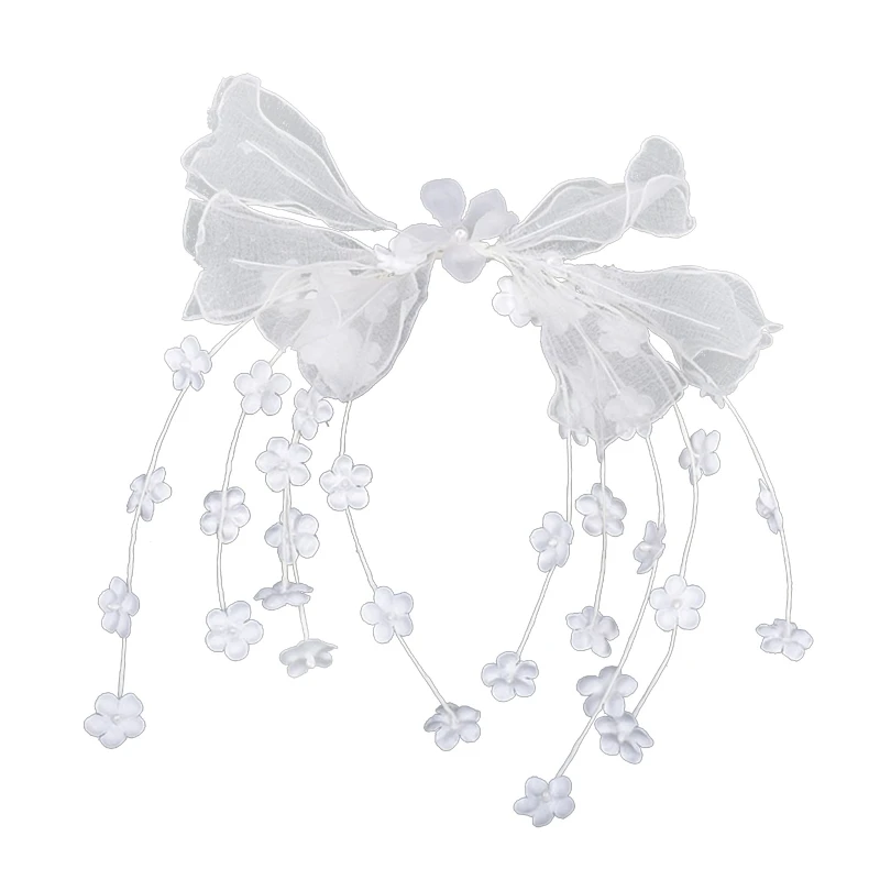 

Wedding Bridal Crepe Mesh Bow Hair Clip Artificial Flower Tassel Alligator Hairpin Handmade Jewelry Banquet Headdress