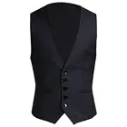 Жилет мужской облегающий без рукавов, деловой однотонный жилет с V-образным вырезом, на пуговицах, с карманами