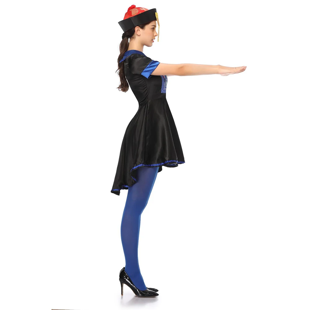 Chinese Zombie Costume Halloween Cosplay Folklore Ghosts Adult Qing Robe Costumed Female Role Plays Black Fancy Dress | Тематическая