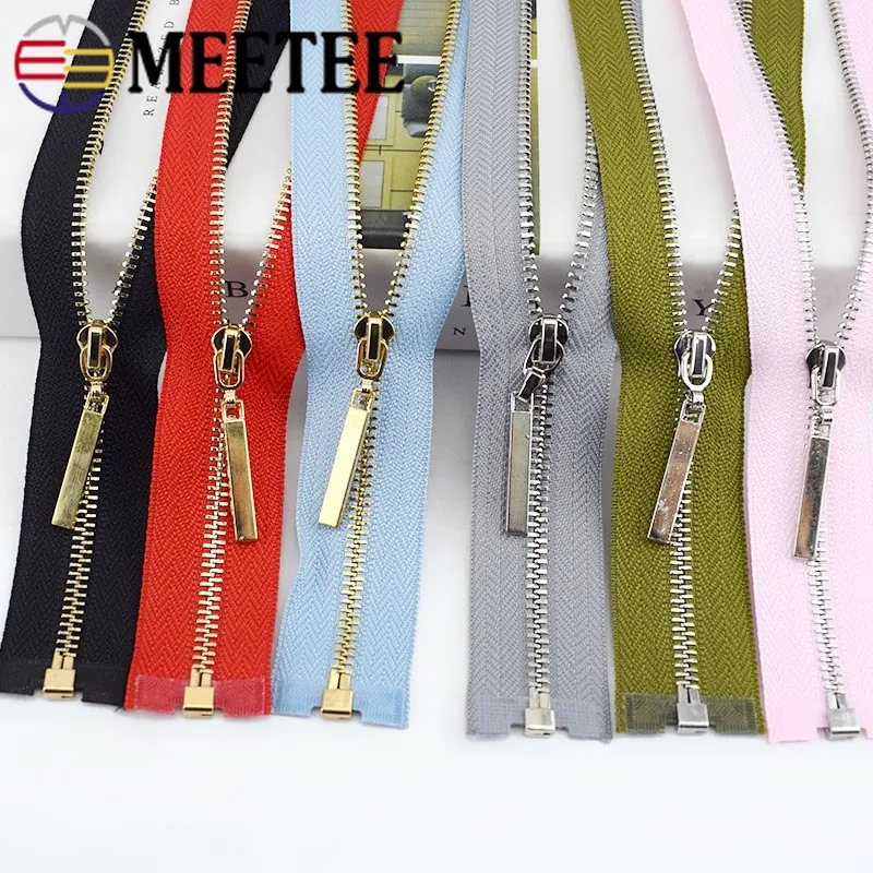 

Meetee 10pcs Close-End 20/30cm Open-End 40-70cm 3# Metal Zipper Gold Silver Tooth Auto Lock Zip for Sewing Jacket DIY Bag Decor