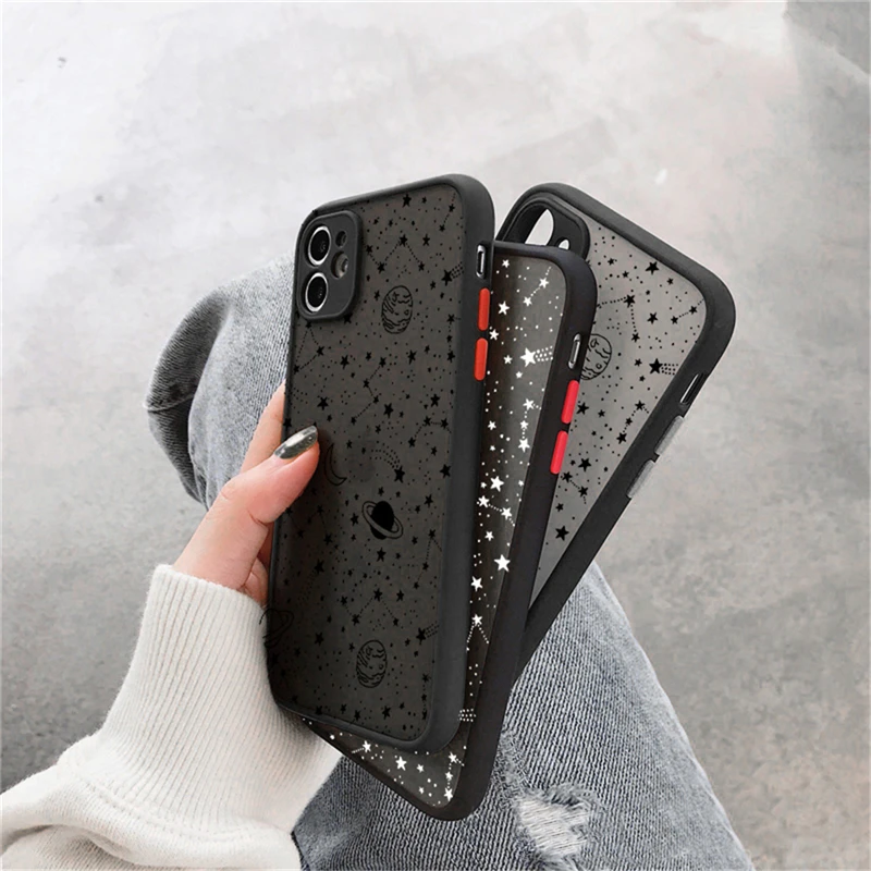 Starry Sky Matte Phone Case For iPhone 12 Pro Max 14 13 11 Pro Max 7 8 Plus XS Max XR 12Mini SE2020 Art Planet Transparent Cover