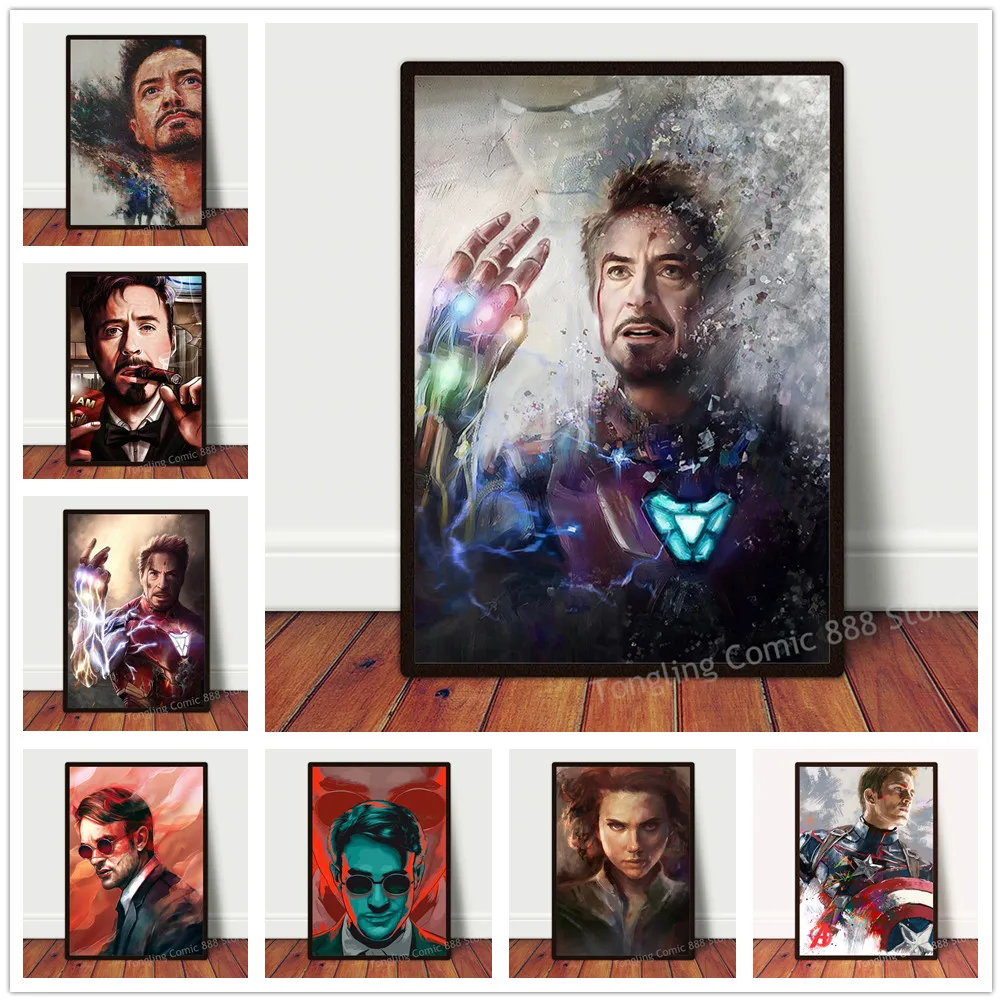 Картина на холсте с супергероями Marvel Мстители Капитан Америка Железный человек