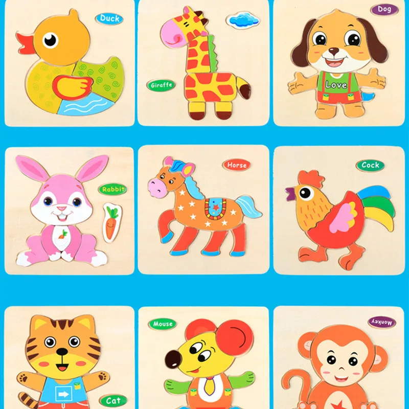 Мультяшная трехмерная головоломка деревянная мозаика для детского сада