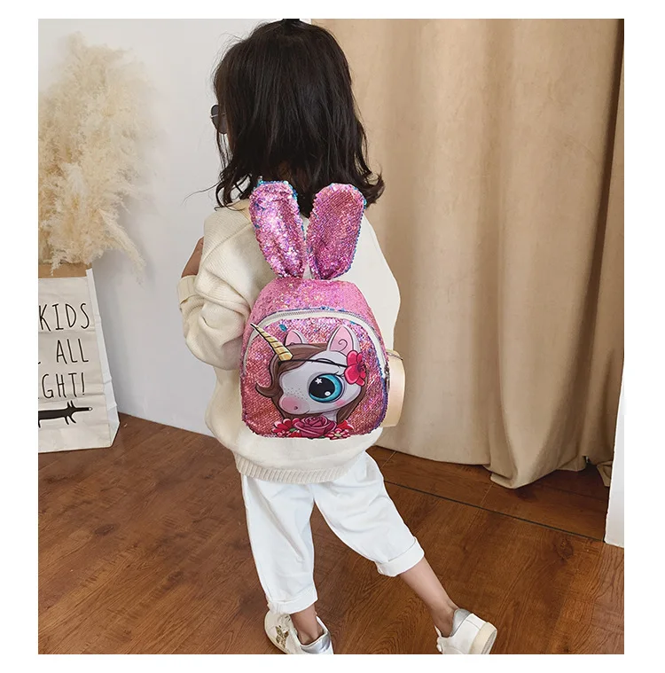 Детский рюкзак с блестками Корейская версия рюкзака милыми заячьими ушками и