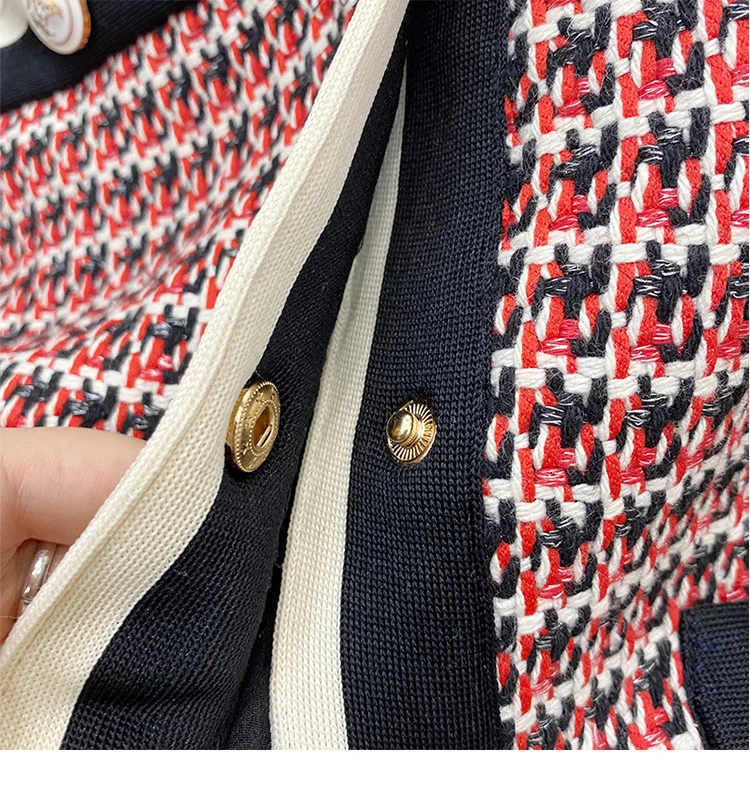 

Gezelligheid 2021 Early Autumn Plaid Jacket Fashion Elegant Short Cardigan Women V-Neck Casual Short Jacket Breasted Female Coat