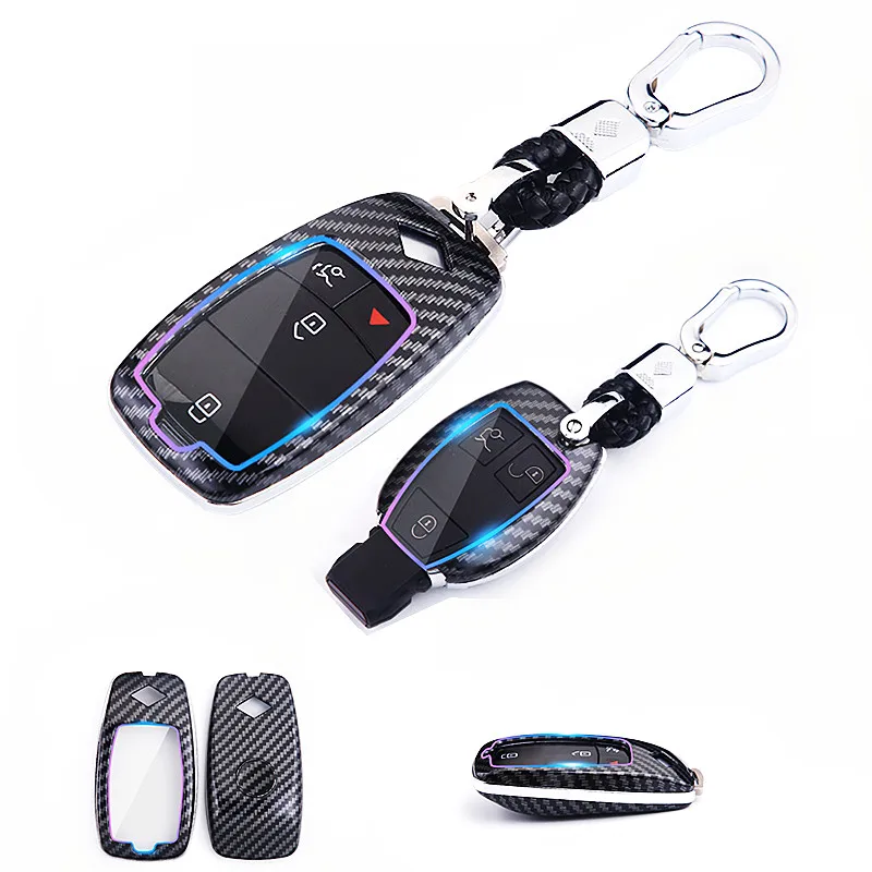 

For Mercedes Benz A B C E S Class W204 W205 W212 W213 W176 GLC CLA AMG W177 ABS Carbon Fiber Style Car Key Case Cover Shell Fob