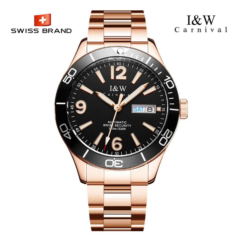 Роскошный бренд I &amp W Carnival Japan MIYOTA автоматические механические мужские часы 100 м