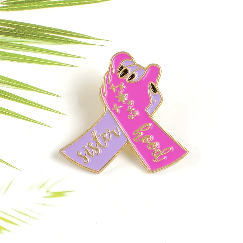 Розовый руку дружбы и сотрудничества эмали штырь дьявол Ужасы Ангел ручной ключ