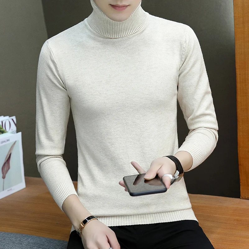 Зимний теплый свитер мужской моды Водолазка мужская эластичная сила Slim Fit Повседневный пуловер свитер вязаная одежда Pull