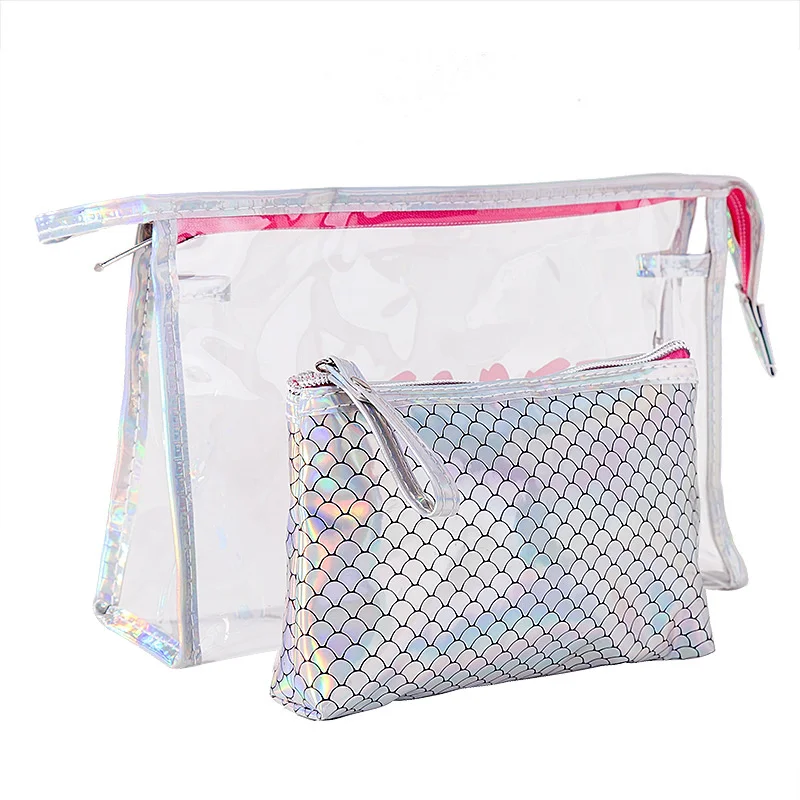 

New two-piece waterproof travel wash bag storage bag fish scale laser bag set women's PVC cosmetic bag