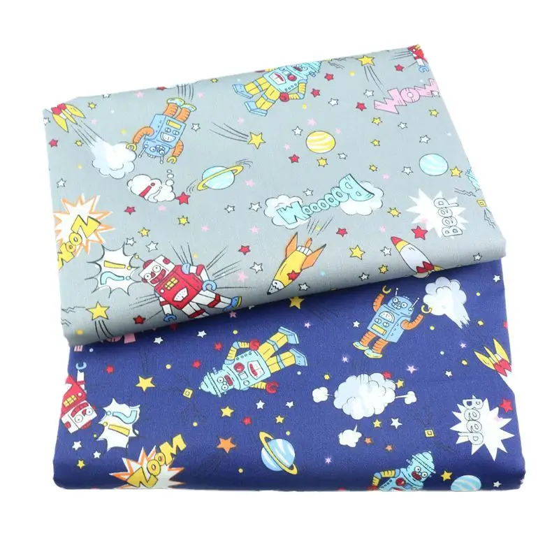 

Fashion 100%Cotton Fabric blue bottom Robot pattern Digital Printing Sewing Material Children Fabric Diy Shirt Clothing