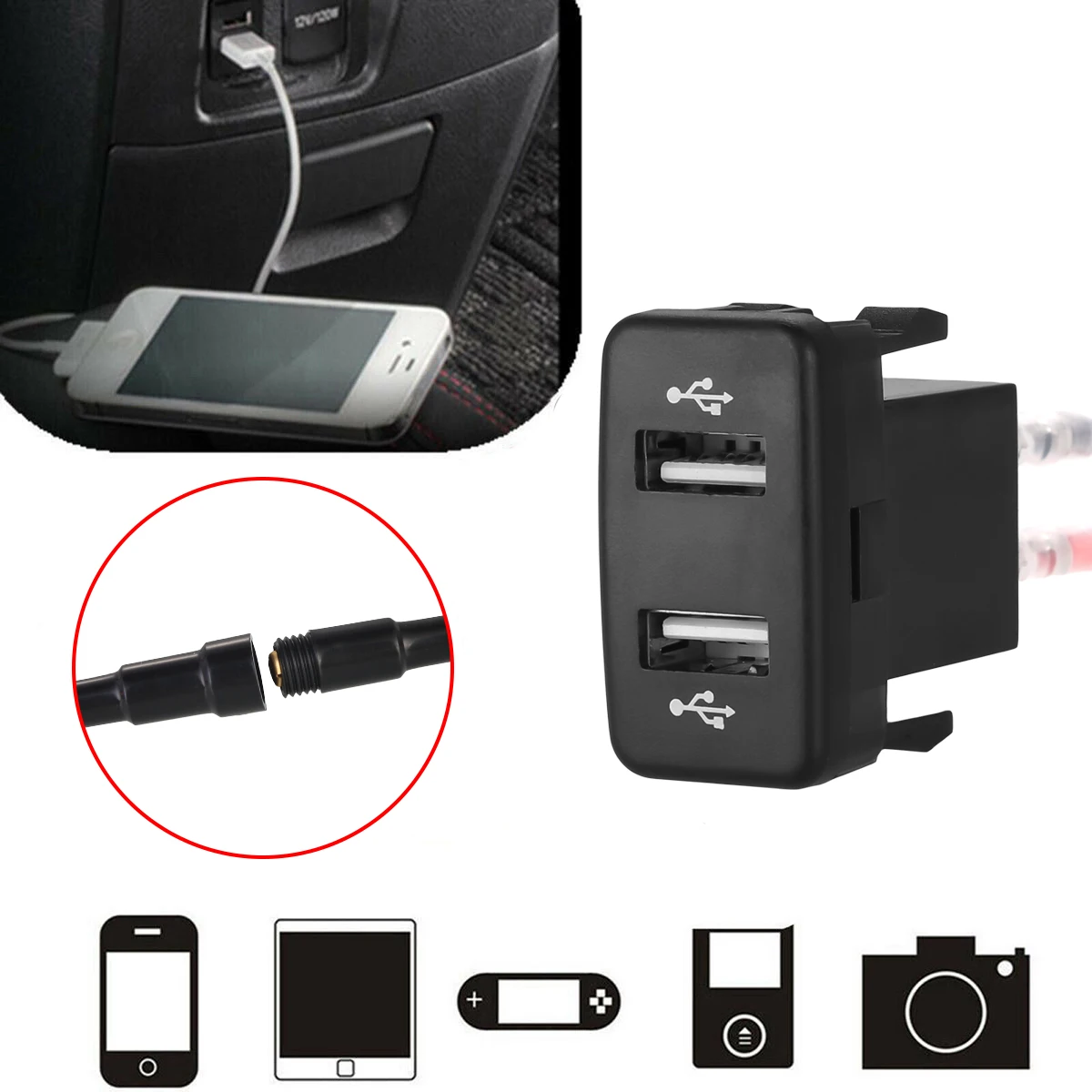 Автомобильное зарядное устройство с двумя usb-портами 12-24 В 5 4 2 А голубое