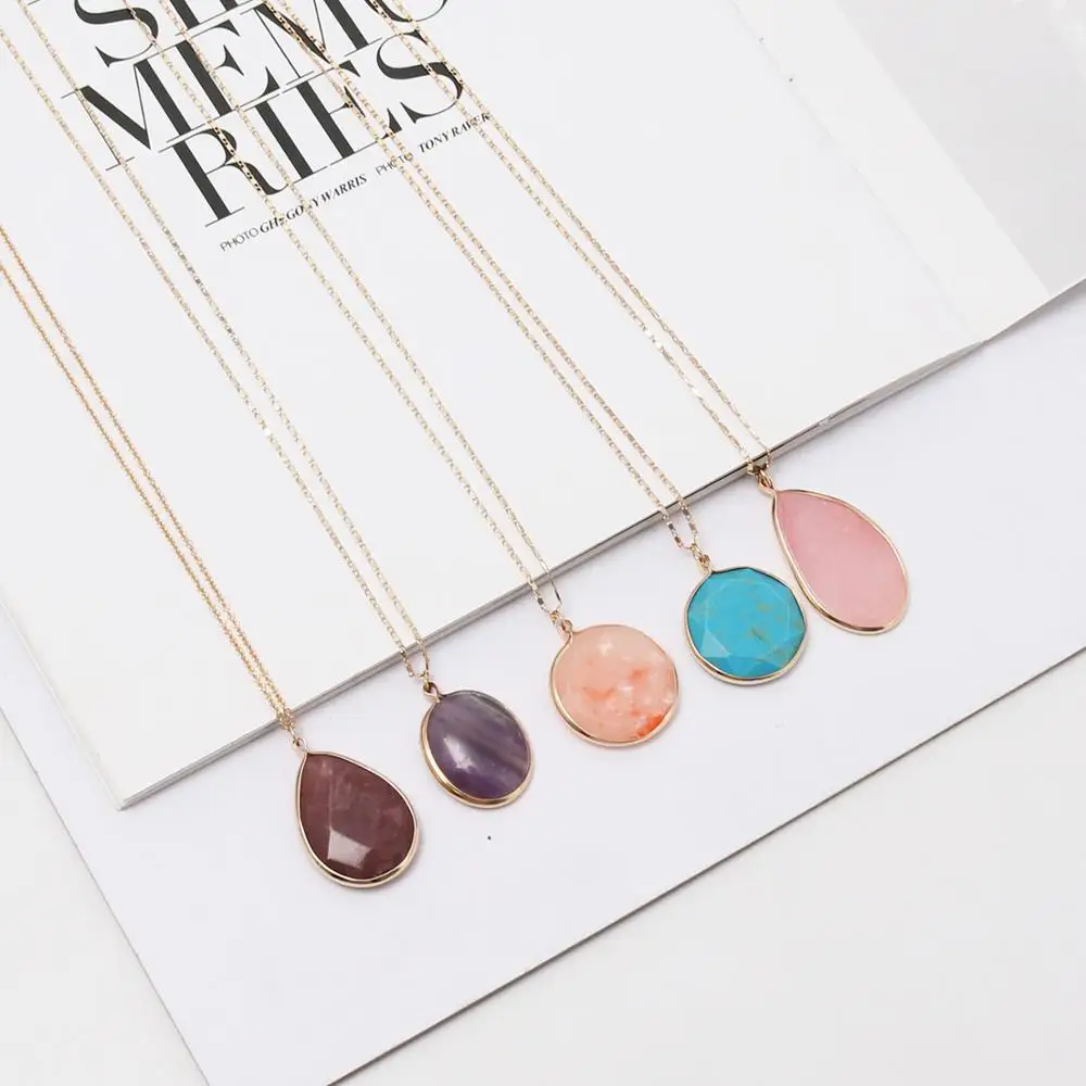 

2020 New Style Elegant Luxury Jewelry Gold Natural Stone Pendant Necklace For Women
