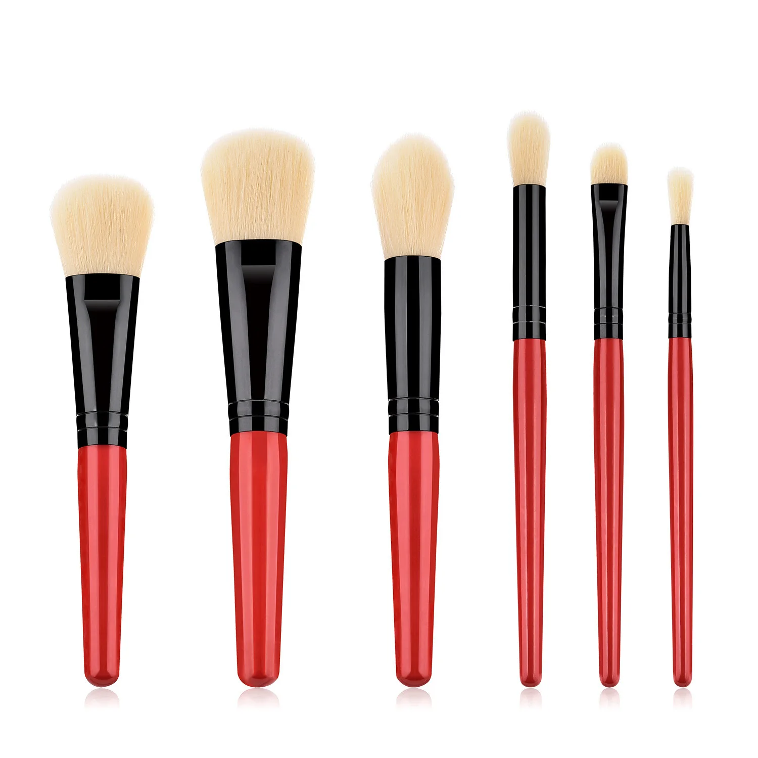 

6 Pcs Red Beige Hair Makeup Brush Set Tool Loose Powder Eye Shadow Foundation Blushes Make Up Brush Kit Maquiagem