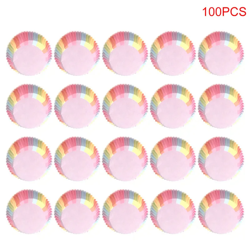 100 шт./компл. 2020 Новые Бумажные Формочки Для Маффинов и капкейков радужного цвета
