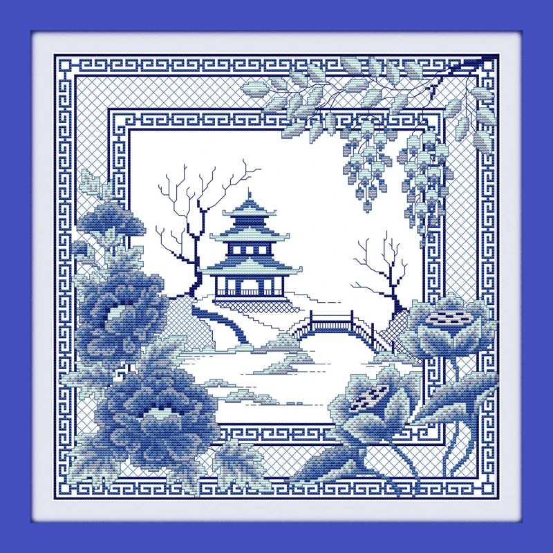 

Everlasting Love The Blue Porcelain View Chinese Cross Stitch Kits Ecological Cotton Stamped DIY Christmas Decorations For Home