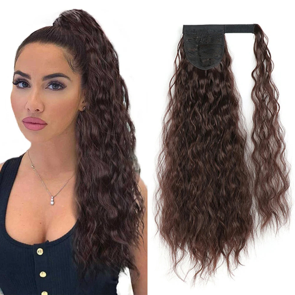 

XINRAN Synthetic Corn Wavy Long Ponytail For Women Hairpiece Wrap On Clip Hair Extensions Black Brown Pony Tail Blonde Hair