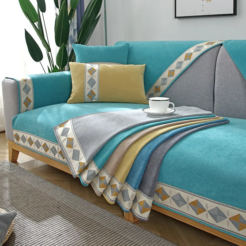 

Nordic modern sofa cushion four seasons general high-grade chenille solid wood sofa cover cover cloth cover cloth non-slip mat
