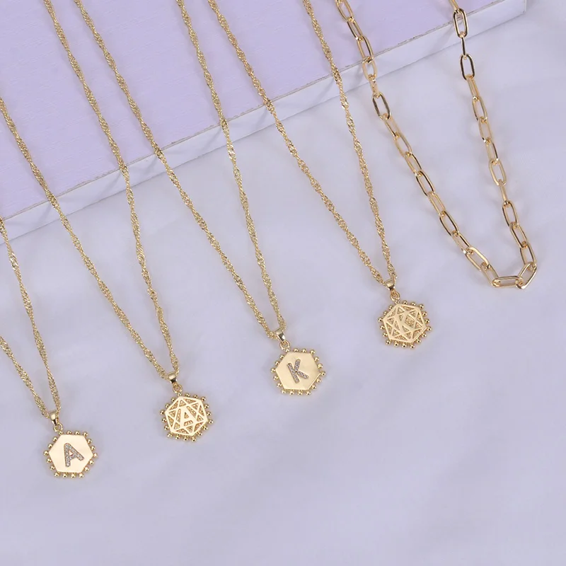 

HIYONG Initial Letter Pendant Necklace A-Z Letters Alphabet Necklace Layered Initials Necklaces Hexagon Shape Boho Jewelry Gift