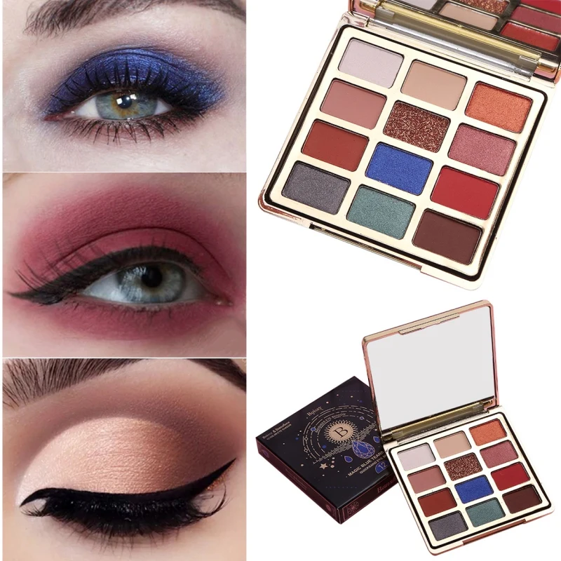 12 цветов Палитра теней для век Золотой Фиолетовый матовый блеск водостойкая