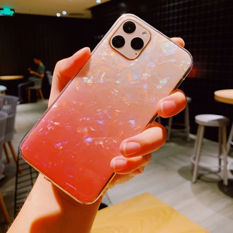 Для iPhone 6 6s 7 8 Plus 10 X XS XR 11 Pro Max Gradient Pearl marble Радужное покрытие из мягкого силикона с
