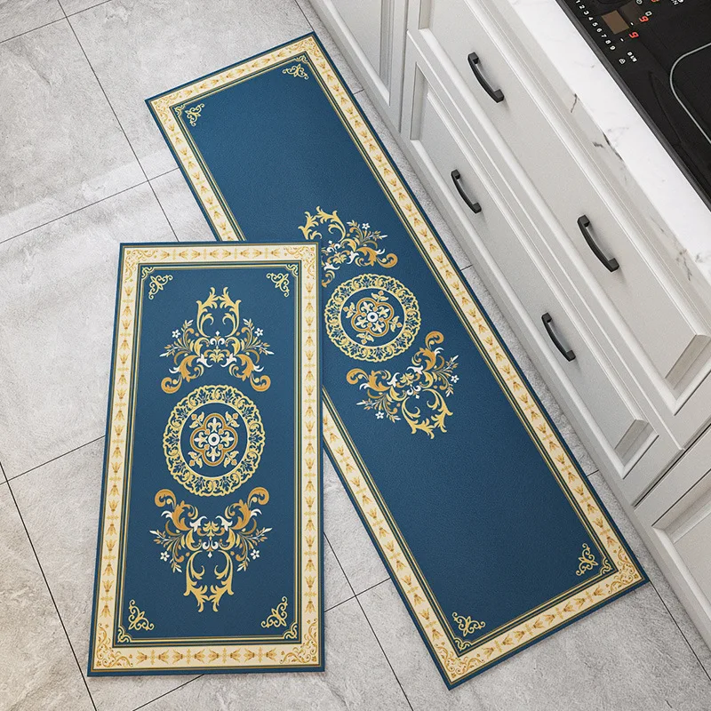 

European-style PU leather kitchen floor mats non-slip and oil-proof household long foot mats wipeable disposable waterproof mat
