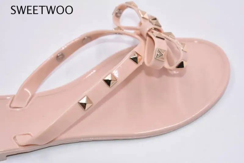 

2021 Fashion Woman Flip Flops Summer Shoes Cool Beach Rivets big bow flat sandals jelly shoes sandals girls size 36-41