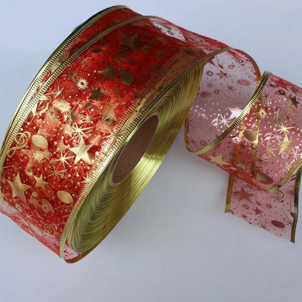 2 ярда Bling Star печатных органзы ленты для DIY Рождество год украшения подарочная упаковка Швейное Ремесло