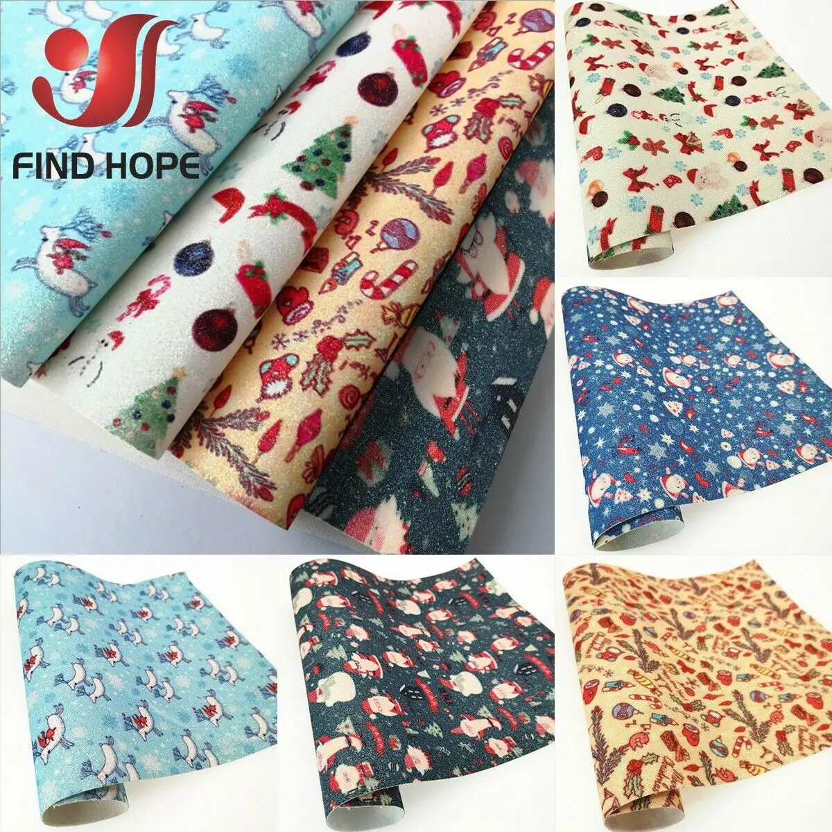 Блестящая блестящая Рождественская ткань из искусственной кожи для шитья