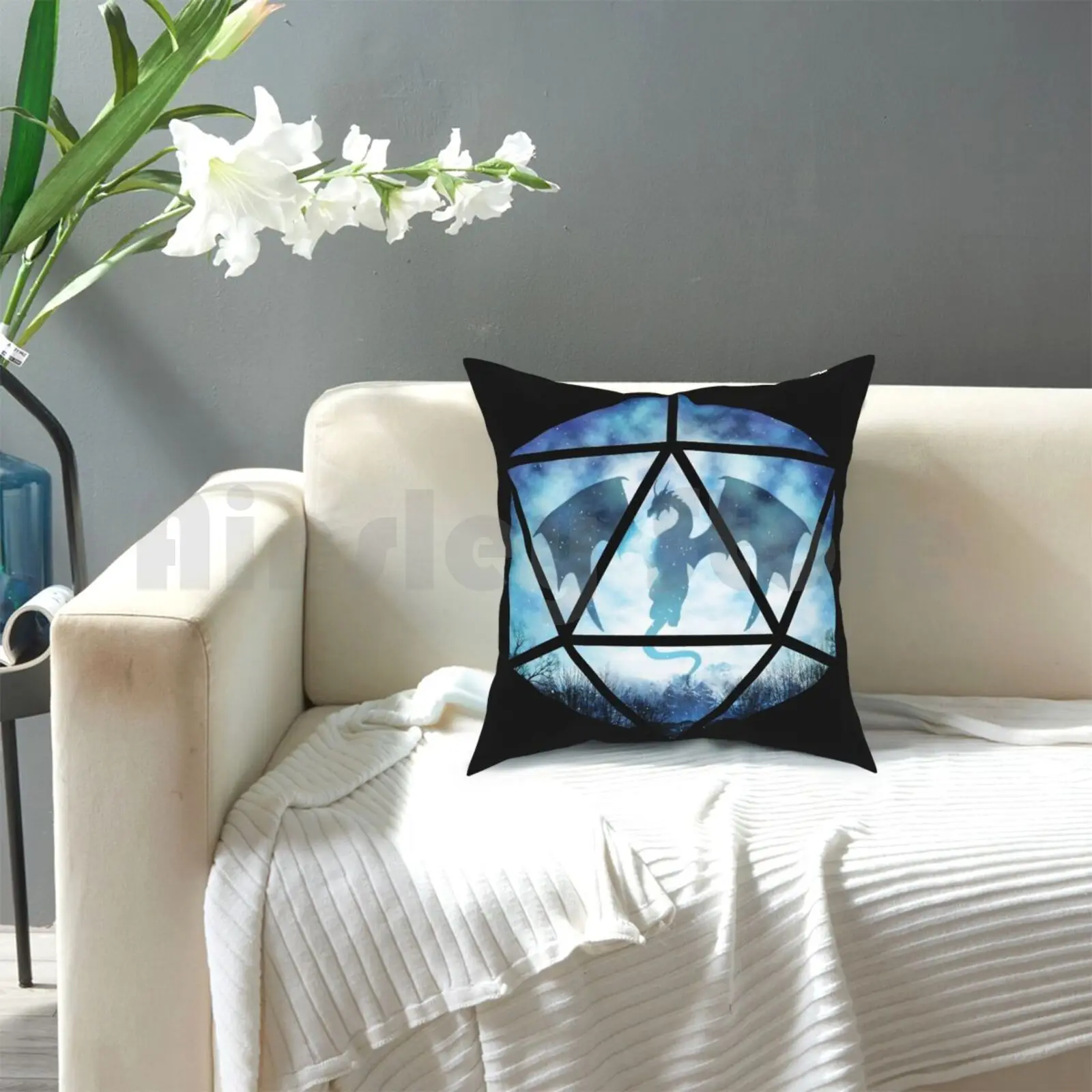 Голубое небо ледяной дракон D20 Подушка Чехол напечатанный дом мягкая рельефная