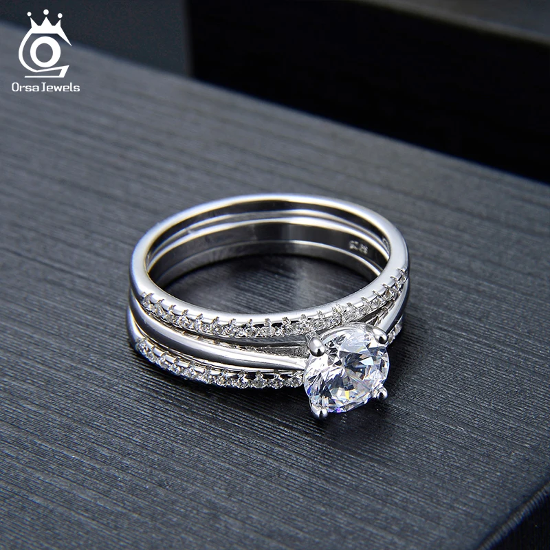 ORSA JEWELS, настоящее 925 пробы, серебряные женские обручальные кольца, кубический цирконий, Женское кольцо, Трендовое, подарок на день Святого Валентина, ювелирные изделия SR134