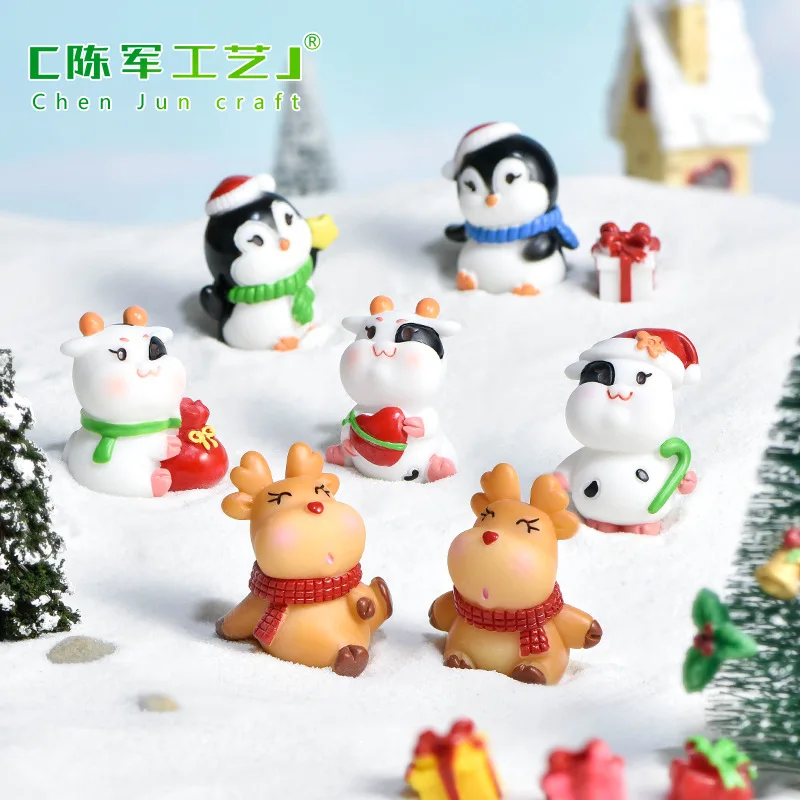 

Kawaii Christmas Cartoon Animal Penguin Lucky Cat Figurine Ornaments Dog Model Fairy Garden Miniature Xmas Home Decoration Gift