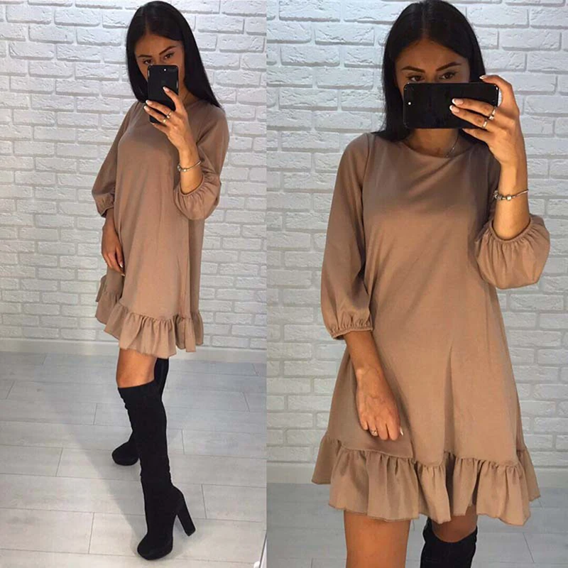 

Summer 2021 Women Dress Fashion Vintage Patchwork Party Dress Casual Solid Three Quarter O-Neck A- Line Women Dress Ropa Mujer