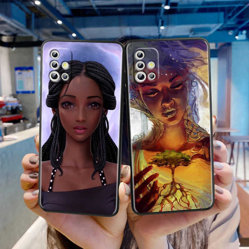 

African Girl Art For Samsung Galaxy A41 A31 A21S A21 A11 A03 A01 Core A91 A81 A71 A51 5G UW Black TPU Phone Case Capa