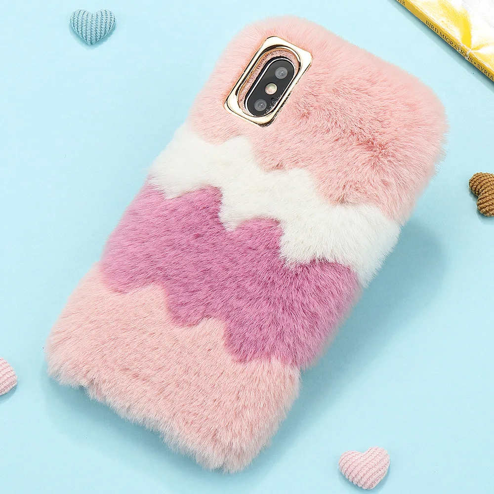 LAPOPNUT металлический Меховой чехол для телефона с кроличьим мехом Iphone 11 Pro Xr Xs Max X 8 7