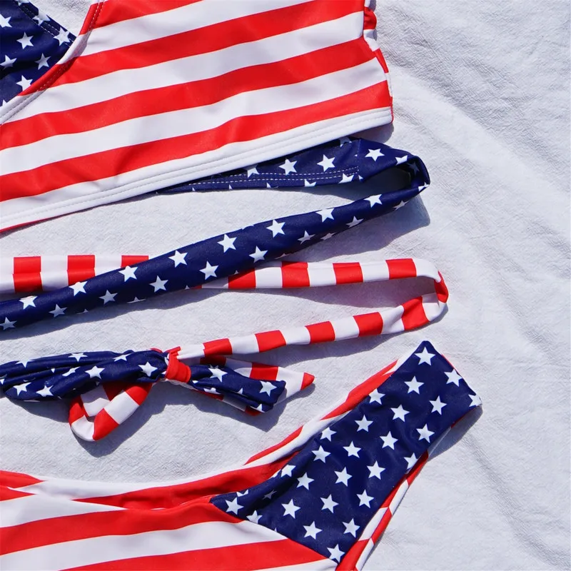 Сексуальный бандажный купальник бикини Американский флаг стринги Для женщин 2020
