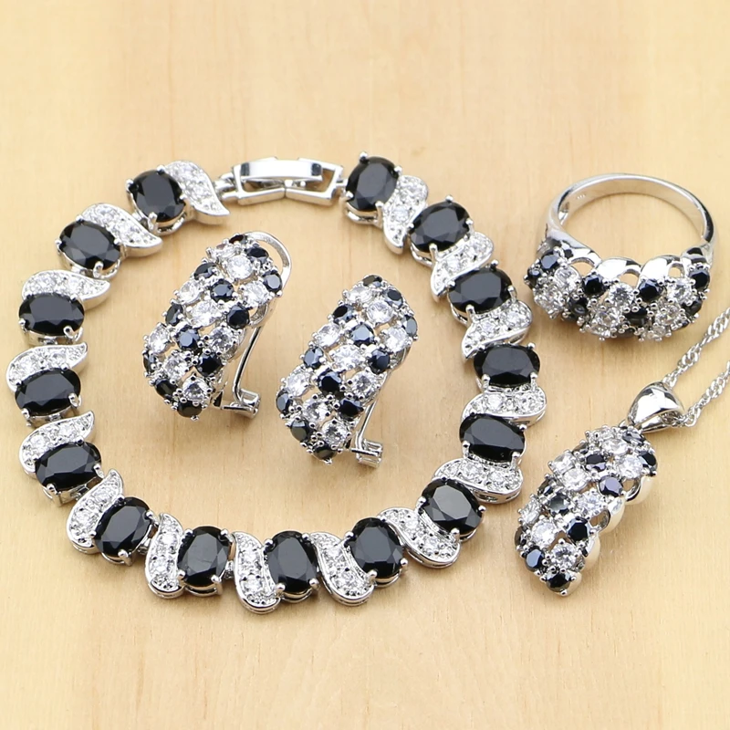 

Silver 925 Jewelry Black and White CZ Jewelry Sets for Women Earrings/Pendant/Rings/Bracelet/Necklace Set