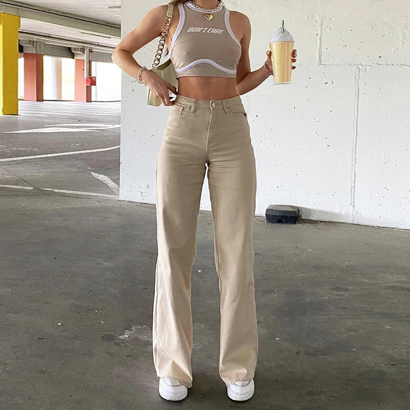 

Baggy Jeans Pants For Women 2021 Solid High Waist Denim Mom Pants Summer Casual Wide Leg Trousers Harajuku Fashion Streetwear