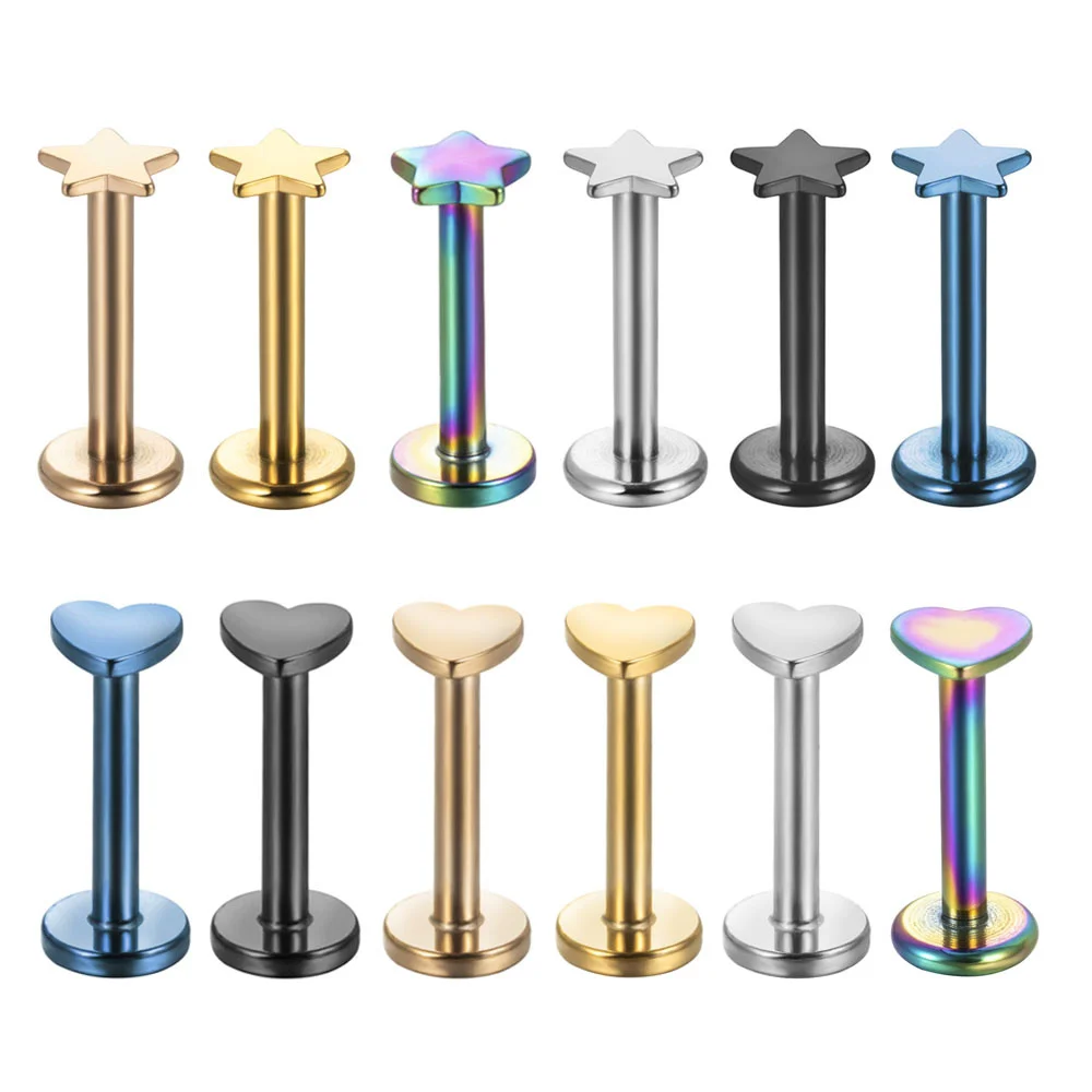 

6pcs star heart Stainless Steel Labret Bar Rings Stud Cartilage Ear fake Piercing snag Body Jewelry Lip Earrings Body Jewelry