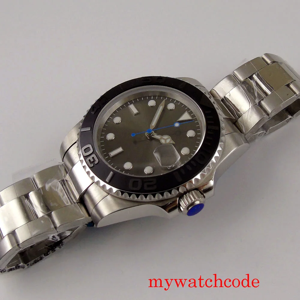 Мужские автоматические часы с серым стерильным циферблатом и сапфировым стеклом