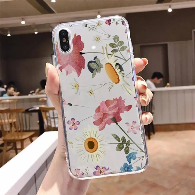 

Colorful Real Dry Flower Phone Case For iphone 12 11 8 7 6s 6 5 5s 5c se plus mini x xs xr pro max Transparent soft