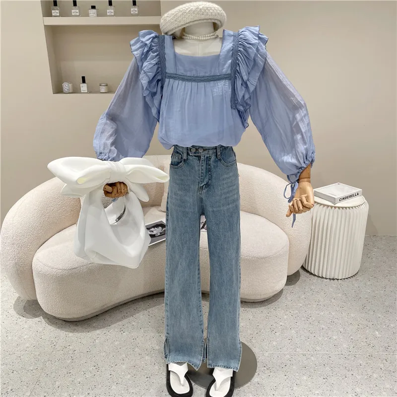 

Niche Design New Women's Clothing Summer 2021 Fashion Sweet Ruffle Shirt Loose Slim Bandage Lantern Sleeve Top