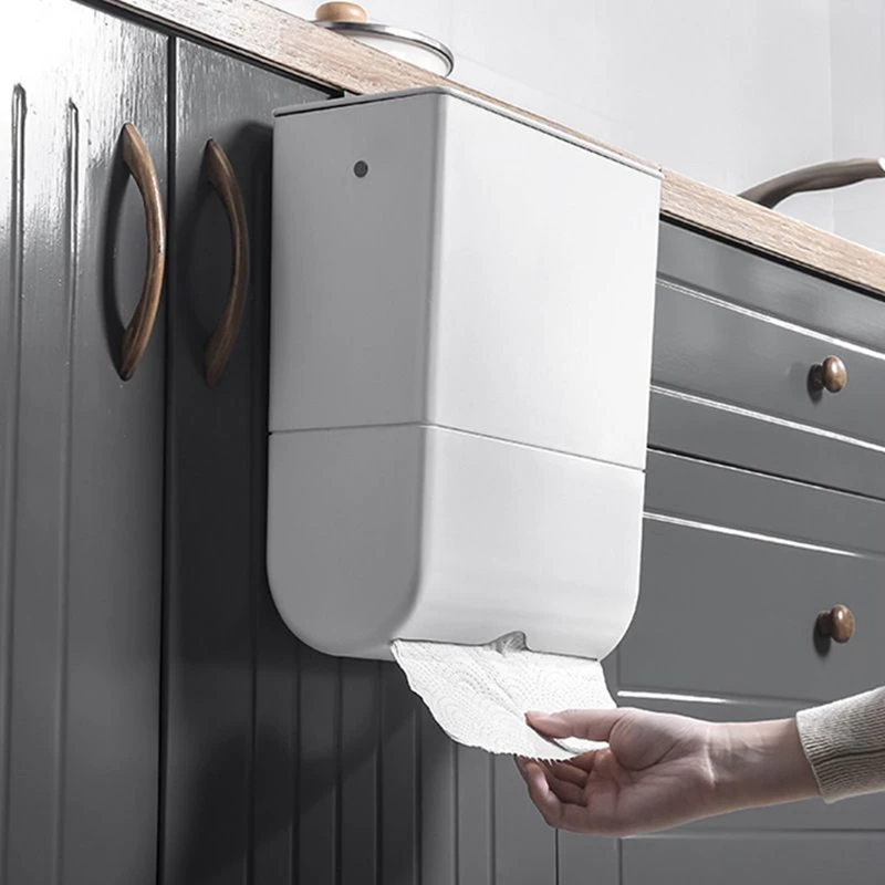 

Wall Mounted Trash Can with Tissue Box for Kitchen Household Cabinet Door Waste Bin with Lid Kitchen Garbage Bin